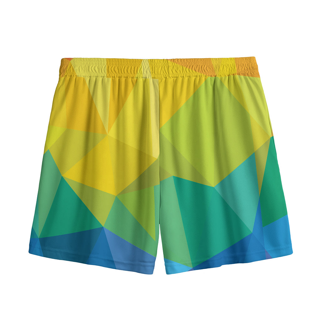 Rainbow Polygonal Geometric Print Mesh Shorts