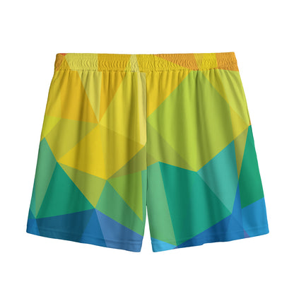Rainbow Polygonal Geometric Print Mesh Shorts