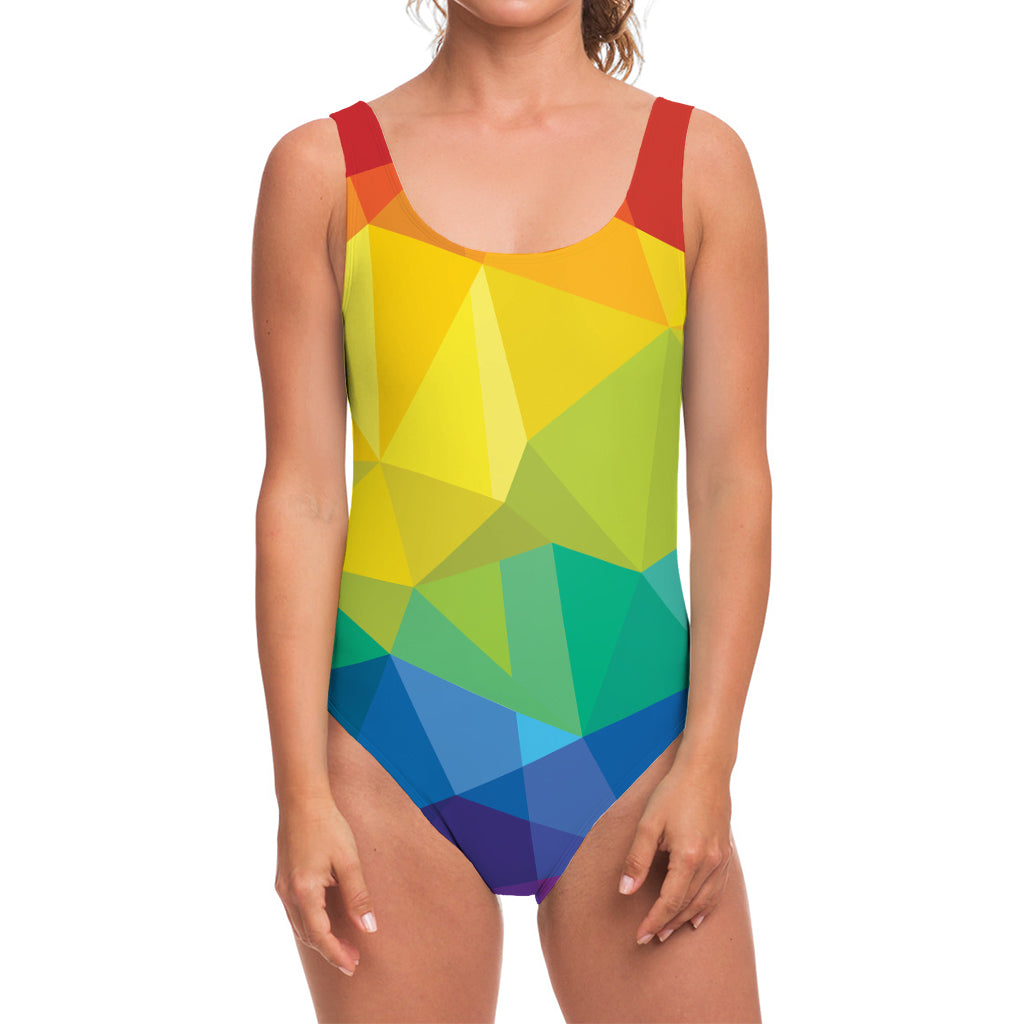 Rainbow Polygonal Geometric Print One Piece Swimsuit