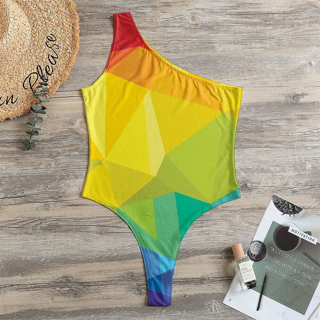 Rainbow Polygonal Geometric Print One Shoulder Bodysuit