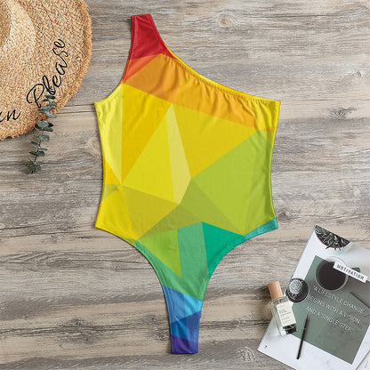 Rainbow Polygonal Geometric Print One Shoulder Bodysuit