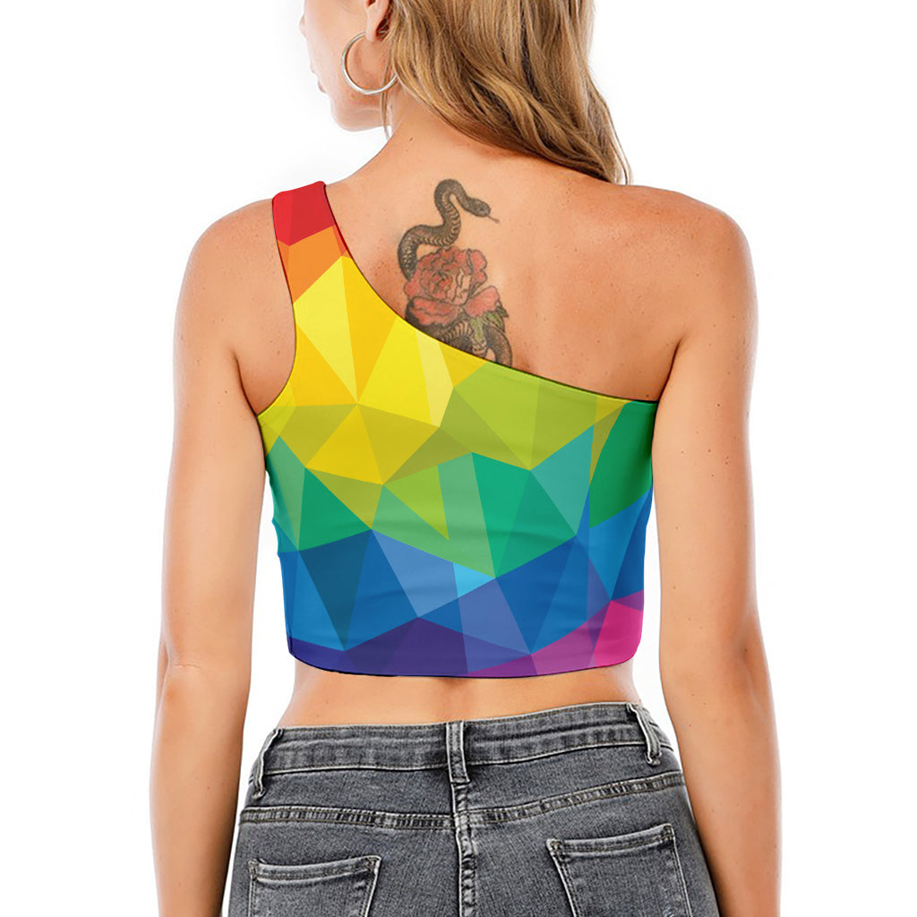 Rainbow Polygonal Geometric Print One Shoulder Crop Top