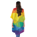 Rainbow Polygonal Geometric Print Open Front Beach Cover Up