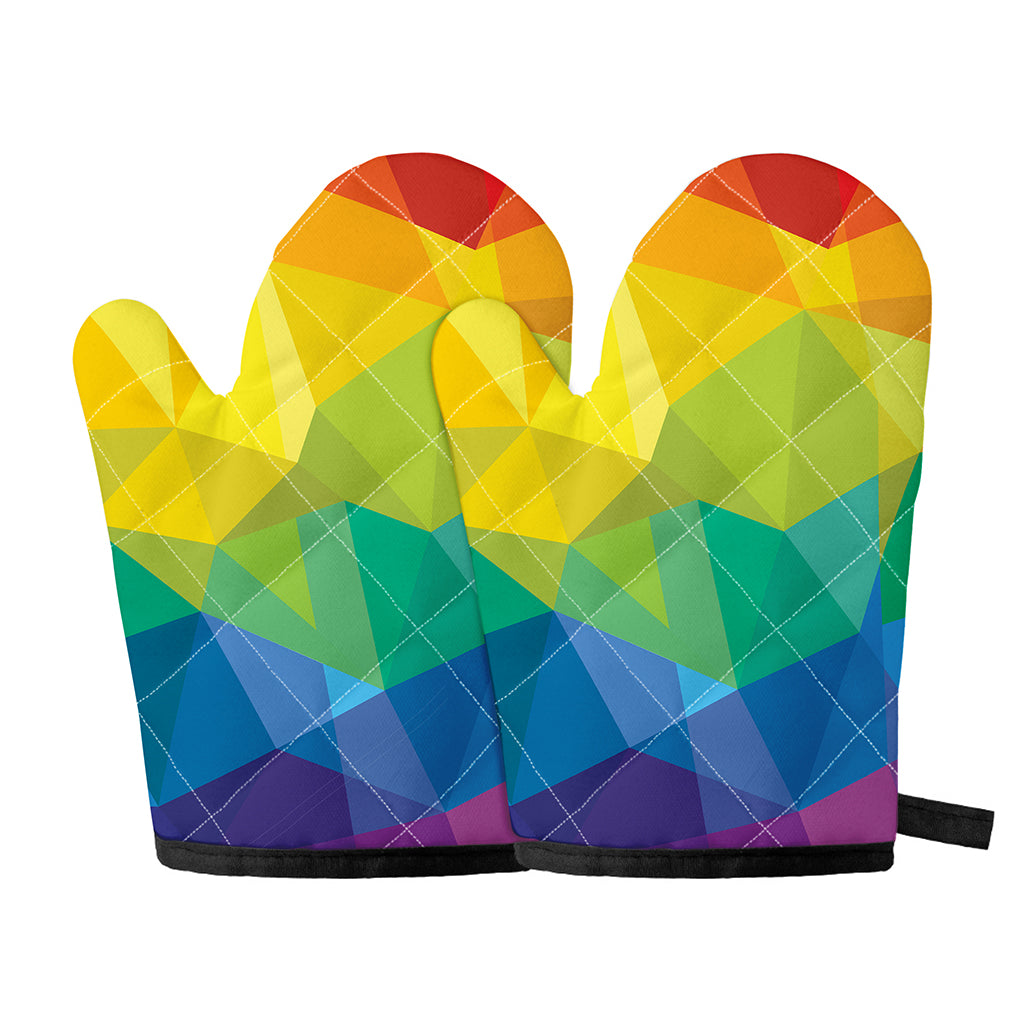 Rainbow Polygonal Geometric Print Oven Mitts
