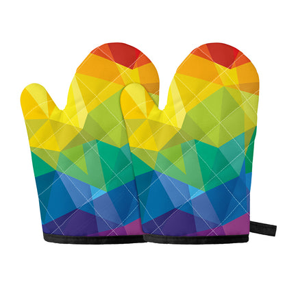 Rainbow Polygonal Geometric Print Oven Mitts