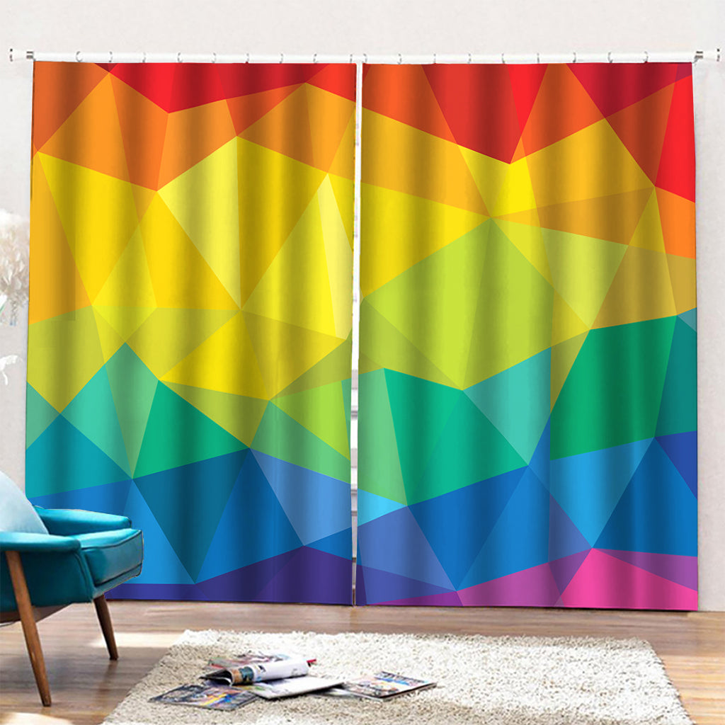 Rainbow Polygonal Geometric Print Pencil Pleat Curtains