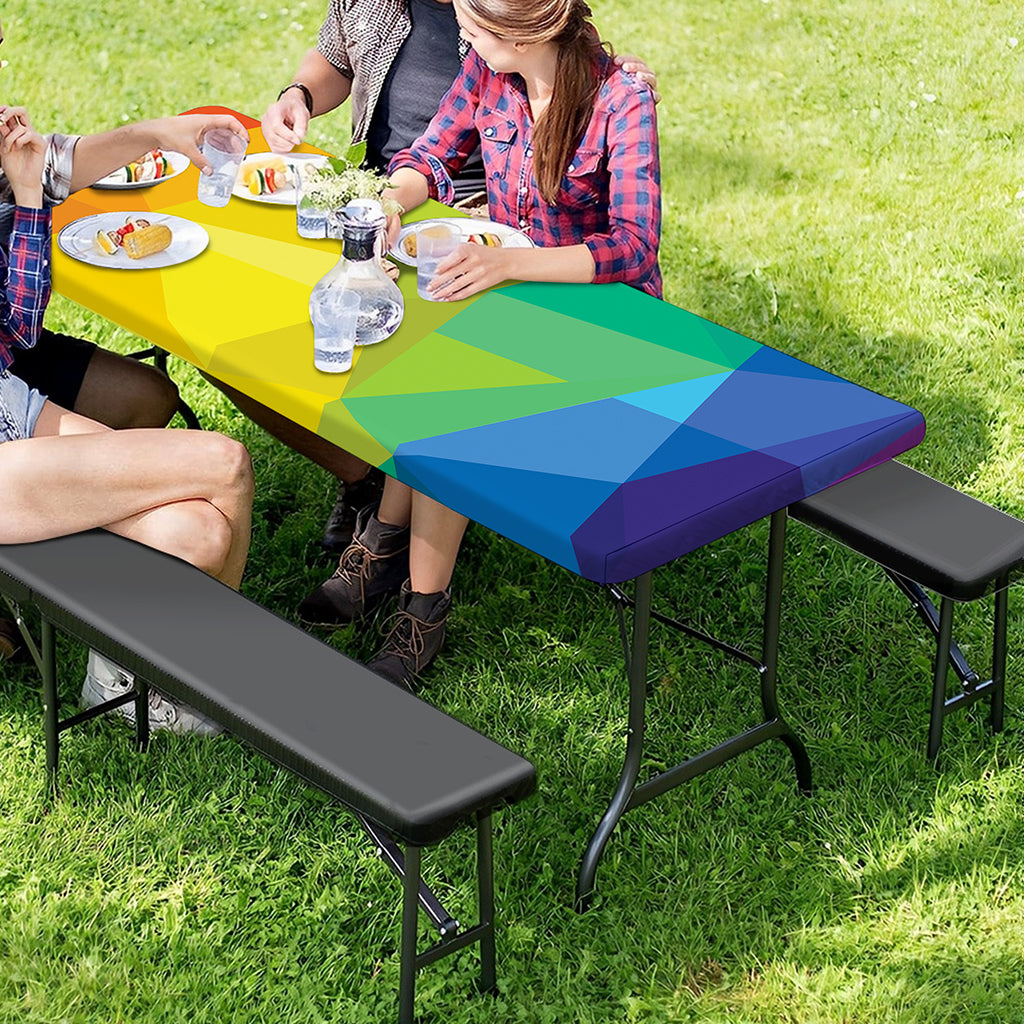Rainbow Polygonal Geometric Print Picnic Table Cover