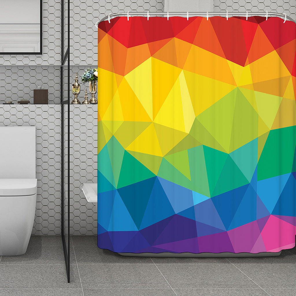 Rainbow Polygonal Geometric Print Polyester Shower Curtain