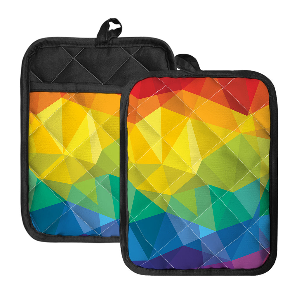 Rainbow Polygonal Geometric Print Pot Holders With Pocket