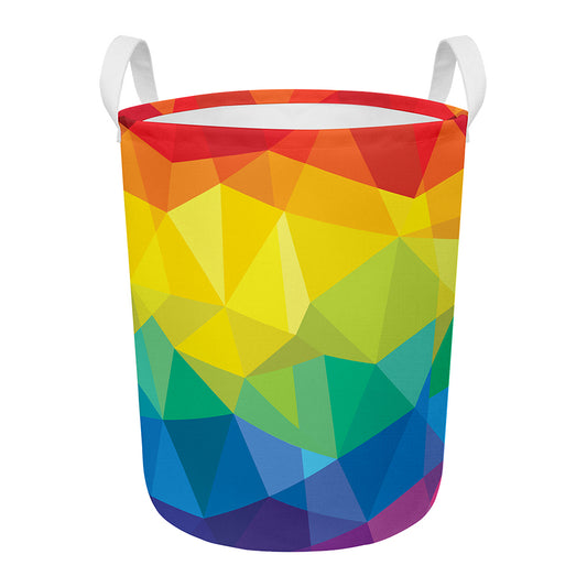 Rainbow Polygonal Geometric Print Round Laundry Basket