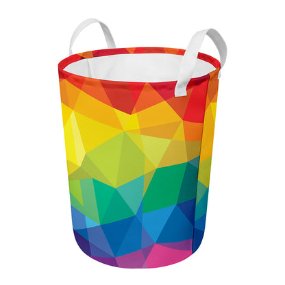 Rainbow Polygonal Geometric Print Round Laundry Basket