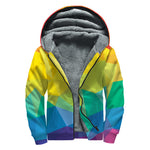Rainbow Polygonal Geometric Print Sherpa Lined Zip Up Hoodie