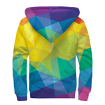 Rainbow Polygonal Geometric Print Sherpa Lined Zip Up Hoodie