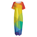 Rainbow Polygonal Geometric Print Short Sleeve Long Nightdress