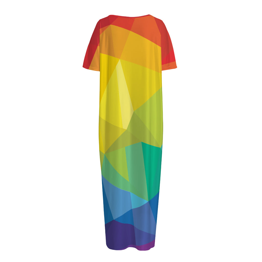 Rainbow Polygonal Geometric Print Short Sleeve Long Nightdress