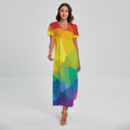 Rainbow Polygonal Geometric Print Short Sleeve Maxi Dress