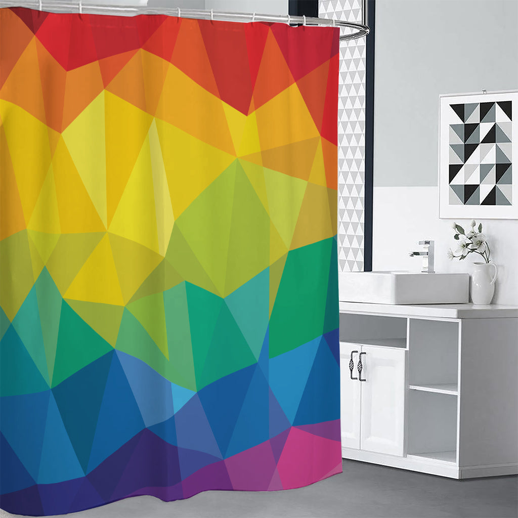 Rainbow Polygonal Geometric Print Shower Curtain