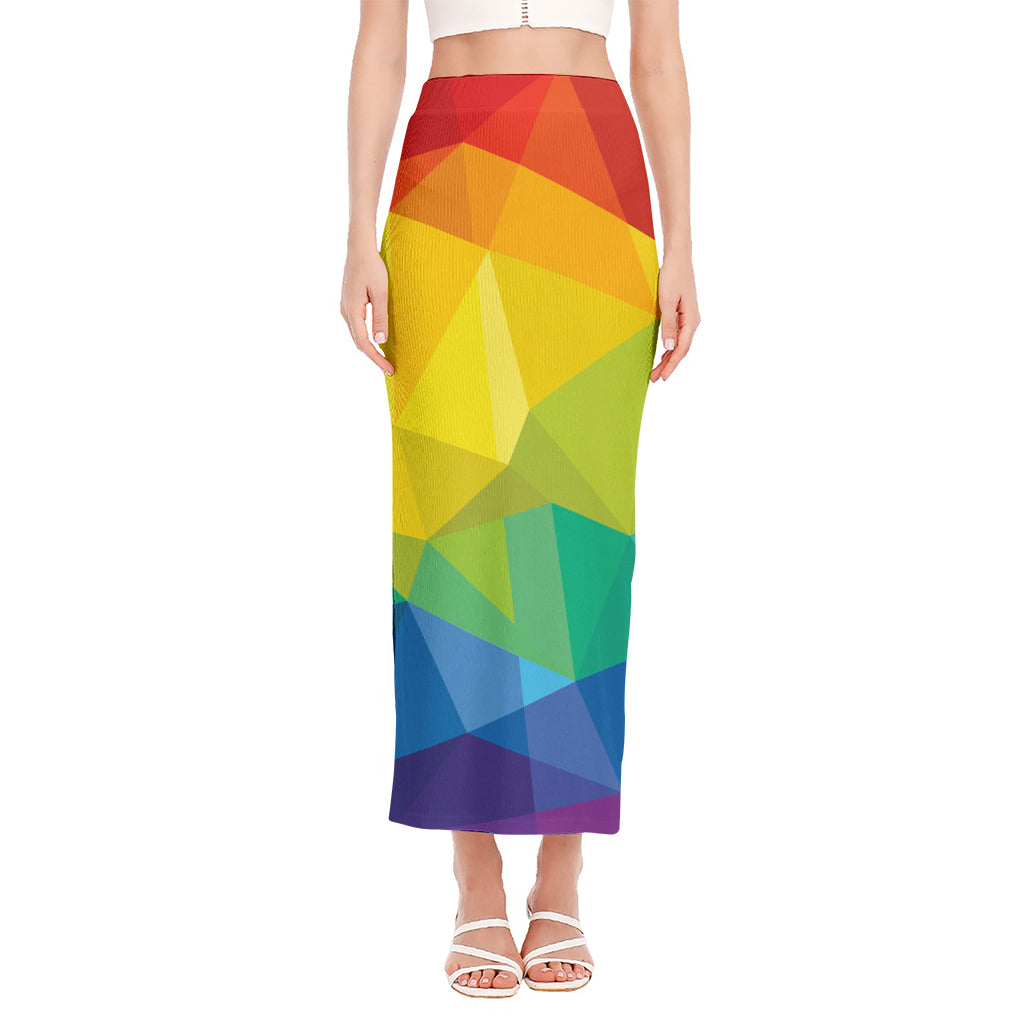 Rainbow Polygonal Geometric Print Side Slit Maxi Skirt