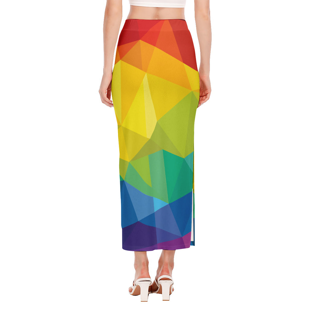 Rainbow Polygonal Geometric Print Side Slit Maxi Skirt