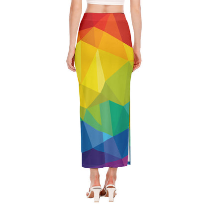 Rainbow Polygonal Geometric Print Side Slit Maxi Skirt