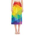 Rainbow Polygonal Geometric Print Side Slit Midi Skirt