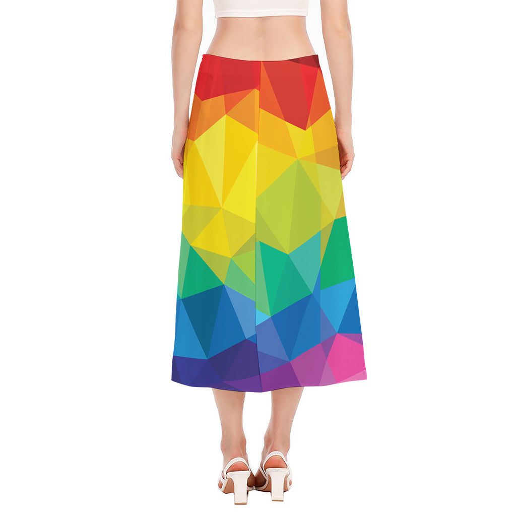 Rainbow Polygonal Geometric Print Side Slit Midi Skirt