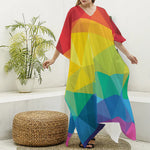 Rainbow Polygonal Geometric Print Silk V-Neck Kaftan Dress