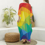 Rainbow Polygonal Geometric Print Silk V-Neck Kaftan Dress