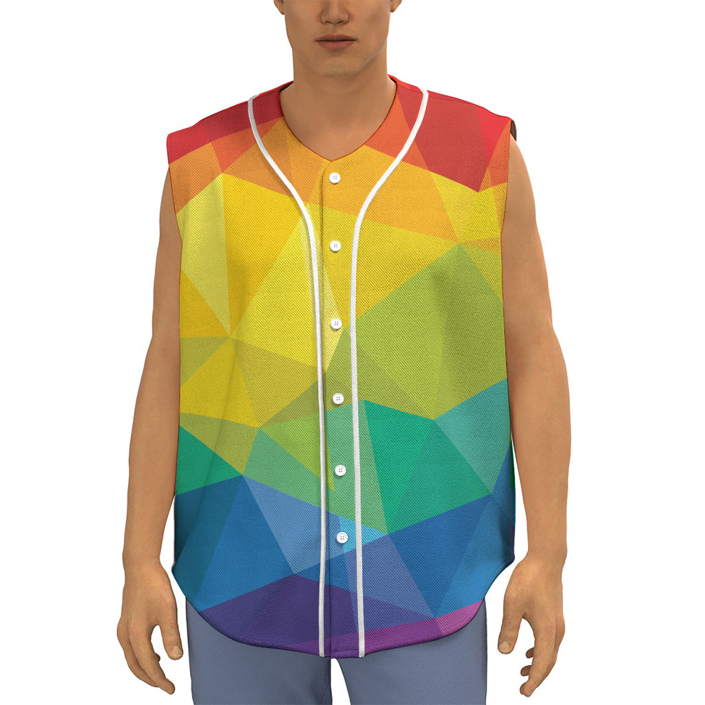 Rainbow Polygonal Geometric Print Sleeveless Baseball Jersey