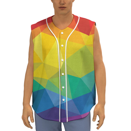 Rainbow Polygonal Geometric Print Sleeveless Baseball Jersey