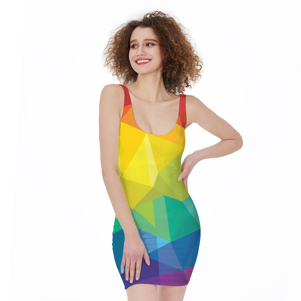 Rainbow Polygonal Geometric Print Sleeveless Bodycon Dress