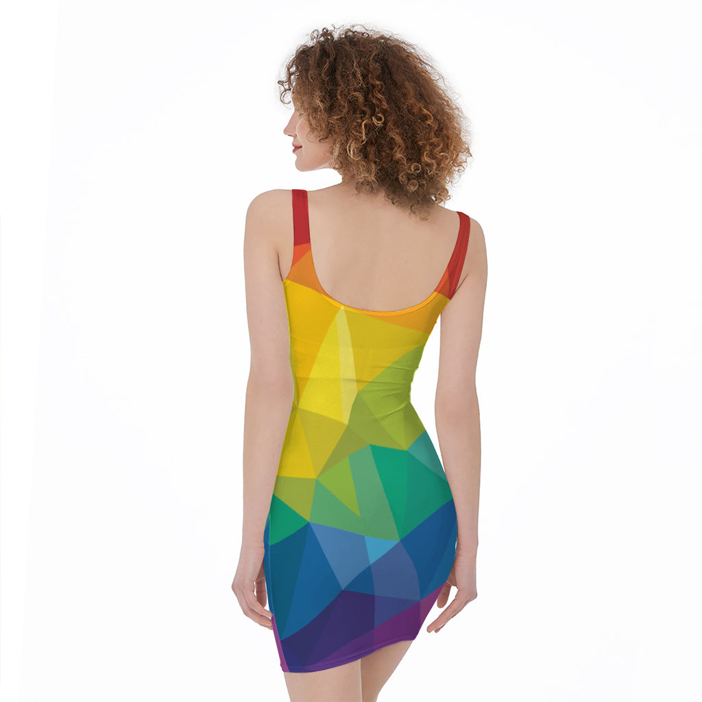 Rainbow Polygonal Geometric Print Sleeveless Bodycon Dress