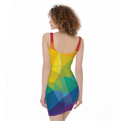Rainbow Polygonal Geometric Print Sleeveless Bodycon Dress