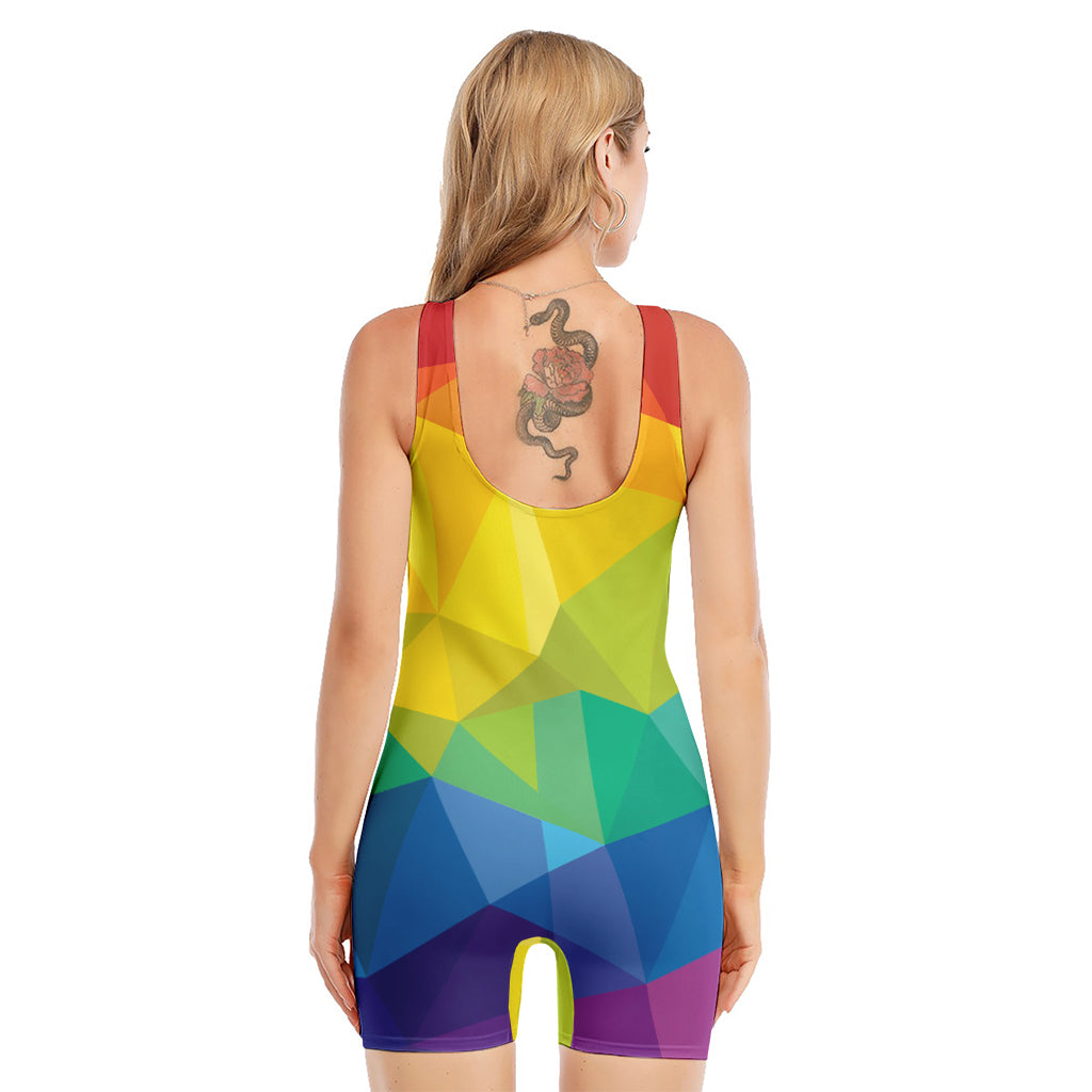 Rainbow Polygonal Geometric Print Sleeveless One Piece Swimsuit