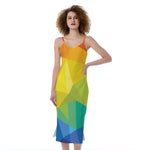 Rainbow Polygonal Geometric Print Slim Fit Midi Cami Dress