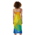Rainbow Polygonal Geometric Print Slim Fit Midi Cami Dress
