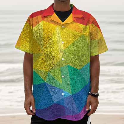 Rainbow Polygonal Geometric Print Textured Short Sleeve Shirt