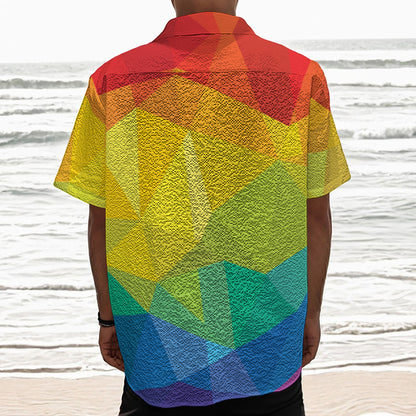 Rainbow Polygonal Geometric Print Textured Short Sleeve Shirt