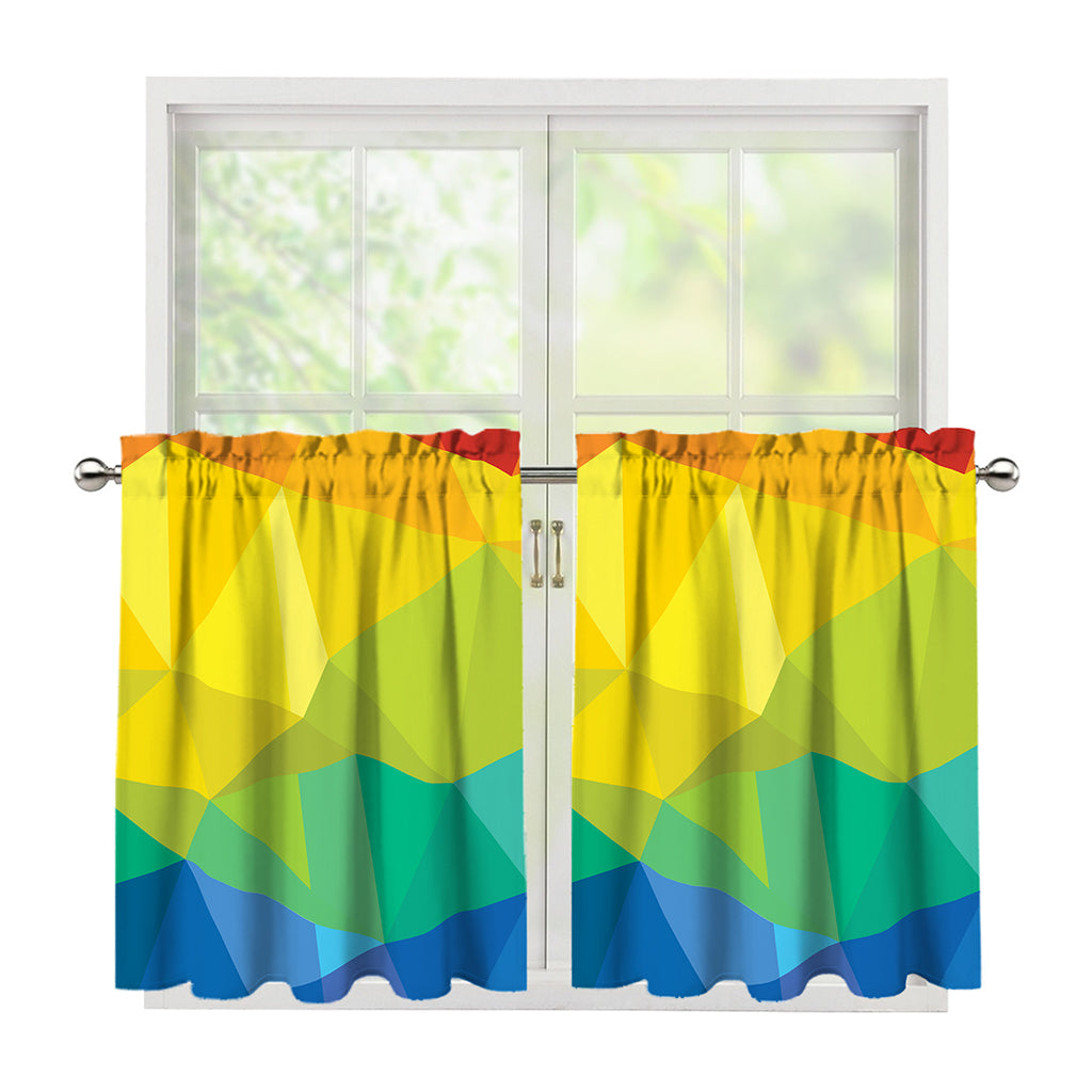 Rainbow Polygonal Geometric Print Tier Curtains