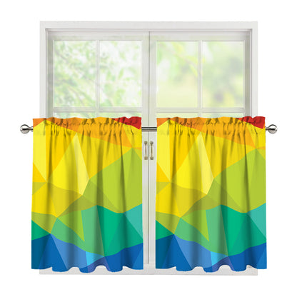 Rainbow Polygonal Geometric Print Tier Curtains