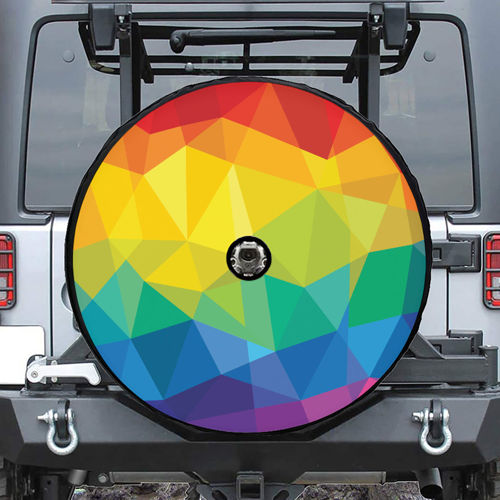 Rainbow Polygonal Geometric Print Tire Cover With Camera Hole