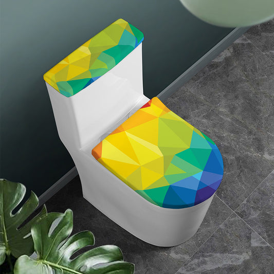 Rainbow Polygonal Geometric Print Toilet Lid And Tank Cover Set