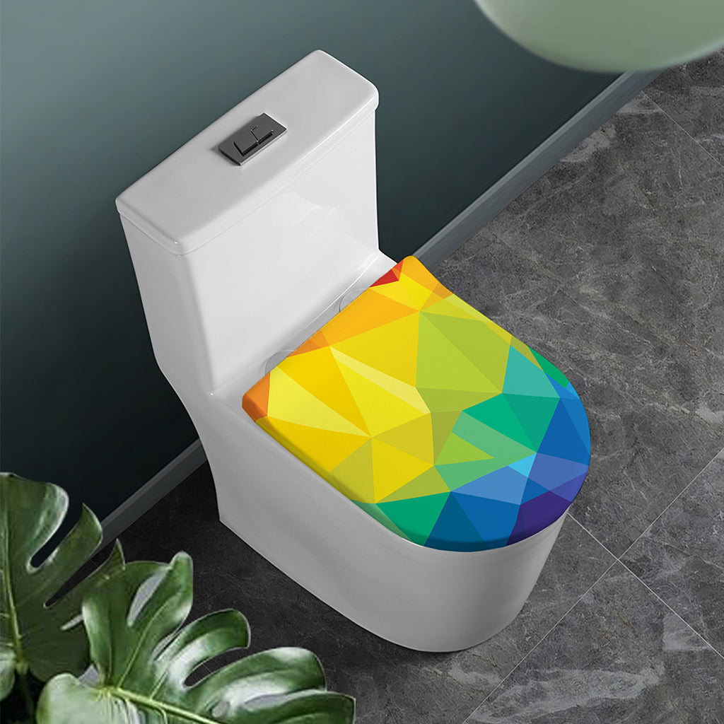 Rainbow Polygonal Geometric Print Toilet Lid Cover