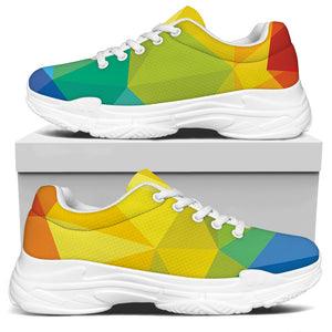 Rainbow Polygonal Geometric Print White Chunky Shoes