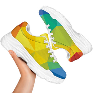 Rainbow Polygonal Geometric Print White Chunky Shoes