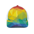 Rainbow Polygonal Geometric Print White Mesh Trucker Hat