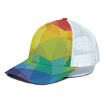 Rainbow Polygonal Geometric Print White Mesh Trucker Cap