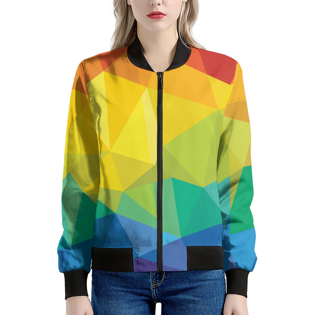 Rainbow Polygonal Geometric Print Women's Bomber Jacket