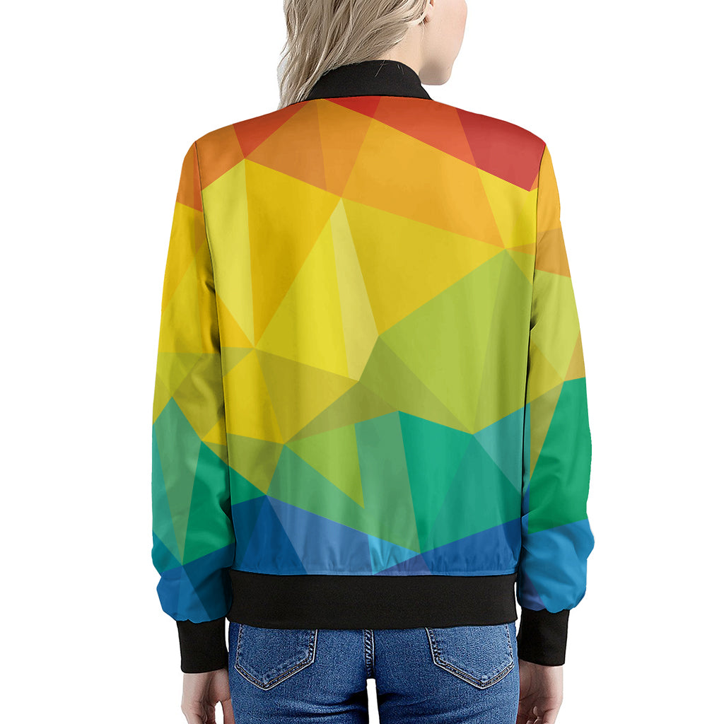 Rainbow Polygonal Geometric Print Women's Bomber Jacket