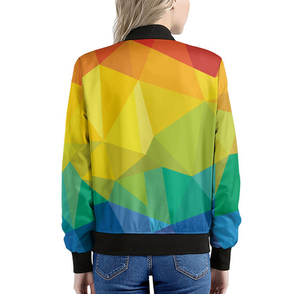 Rainbow Polygonal Geometric Print Women's Bomber Jacket